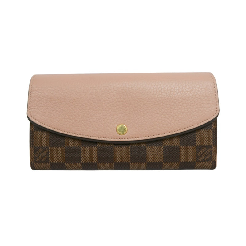 LOUIS VUITTON Portefeuille Normandy Damier Ebene Canvas Long Wallet In Brown/Pink PVC With Original Box And Dust Bag, Model