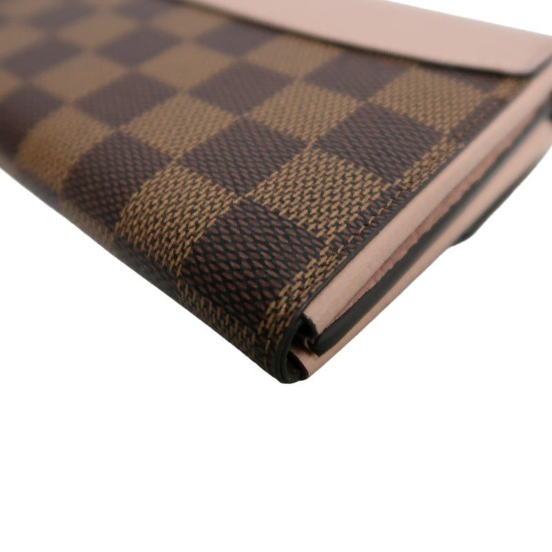 LOUIS VUITTON Portefeuille Normandy Damier Ebene Canvas Long Wallet In Brown/Pink PVC With Original Box And Dust Bag, Model