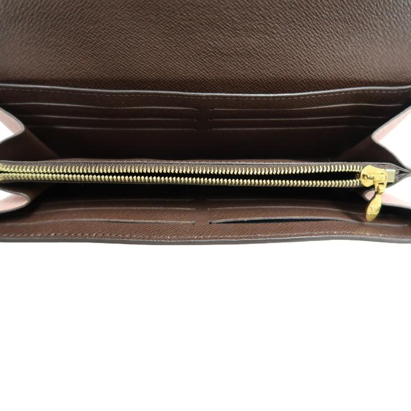 LOUIS VUITTON Portefeuille Normandy Damier Ebene Canvas Long Wallet In Brown/Pink PVC With Original Box And Dust Bag, Model