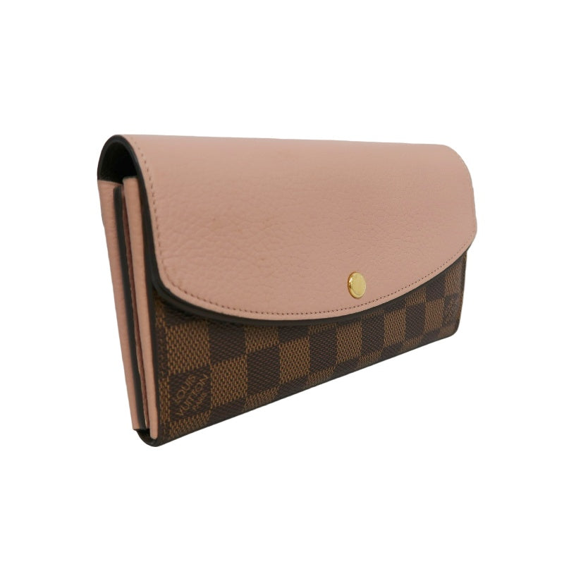 LOUIS VUITTON Portefeuille Normandy Damier Ebene Canvas Long Wallet In Brown/Pink PVC With Original Box And Dust Bag, Model
