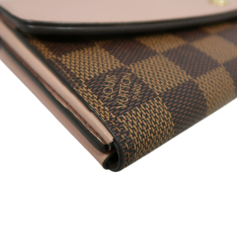 LOUIS VUITTON Portefeuille Normandy Damier Ebene Canvas Long Wallet In Brown/Pink PVC With Original Box And Dust Bag, Model