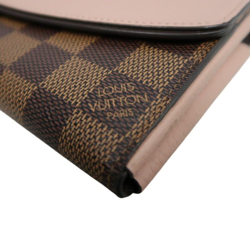 LOUIS VUITTON Portefeuille Normandy Damier Ebene Canvas Long Wallet In Brown/Pink PVC With Original Box And Dust Bag, Model