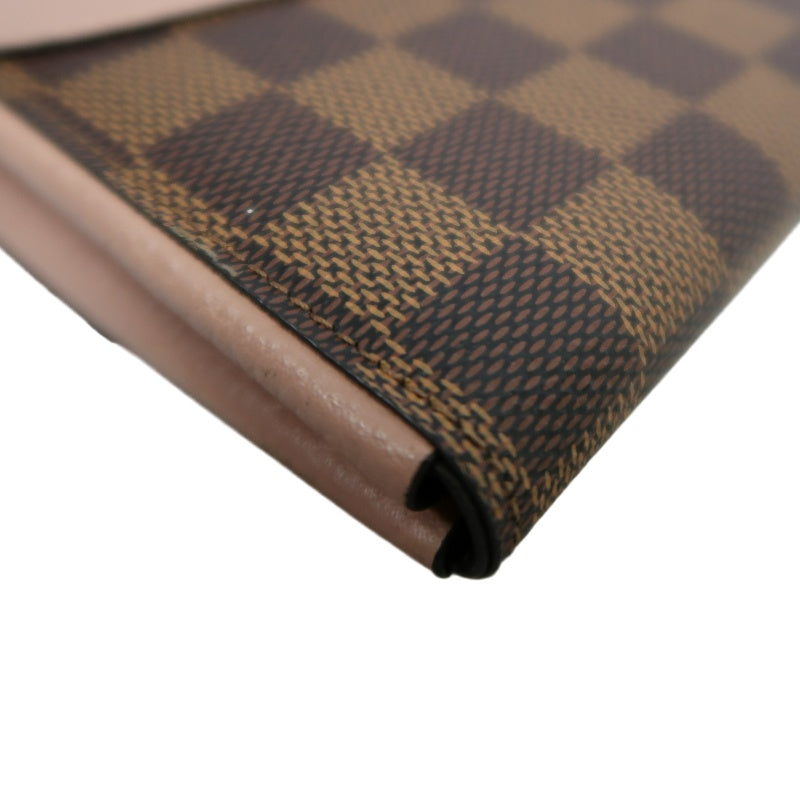 LOUIS VUITTON Portefeuille Normandy Damier Ebene Canvas Long Wallet In Brown/Pink PVC With Original Box And Dust Bag, Model