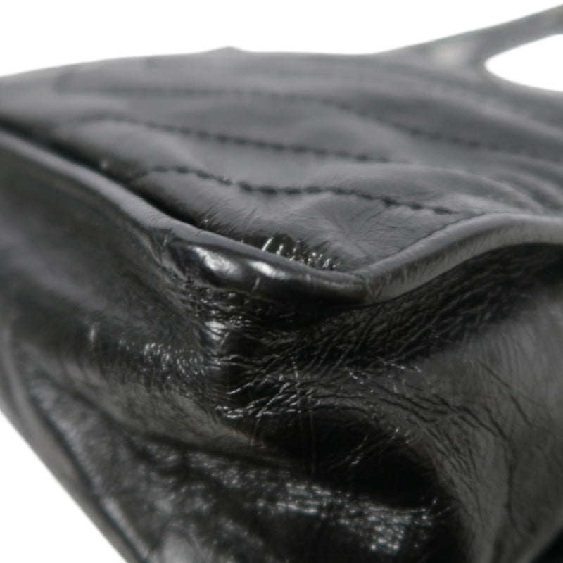 YVES SAINT LAURENT NIKI Black Waxed Leather Shoulder Bag With Silver Hardware
