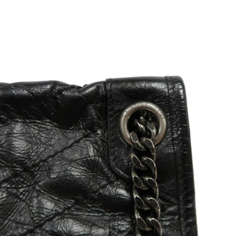 YVES SAINT LAURENT NIKI Black Waxed Leather Shoulder Bag With Silver Hardware