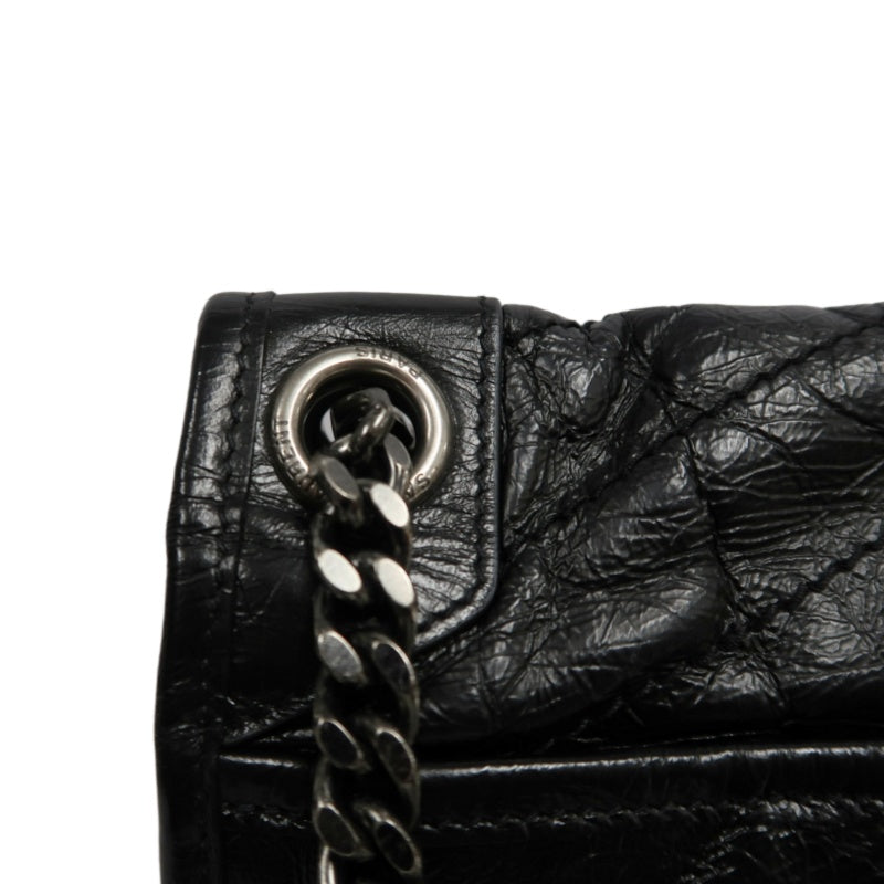 YVES SAINT LAURENT NIKI Black Waxed Leather Shoulder Bag With Silver Hardware