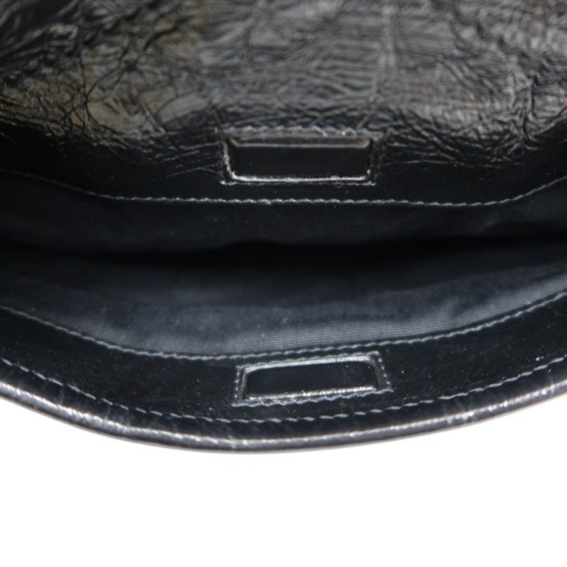 YVES SAINT LAURENT NIKI Black Waxed Leather Shoulder Bag With Silver Hardware