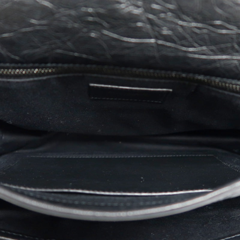 YVES SAINT LAURENT NIKI Black Waxed Leather Shoulder Bag With Silver Hardware