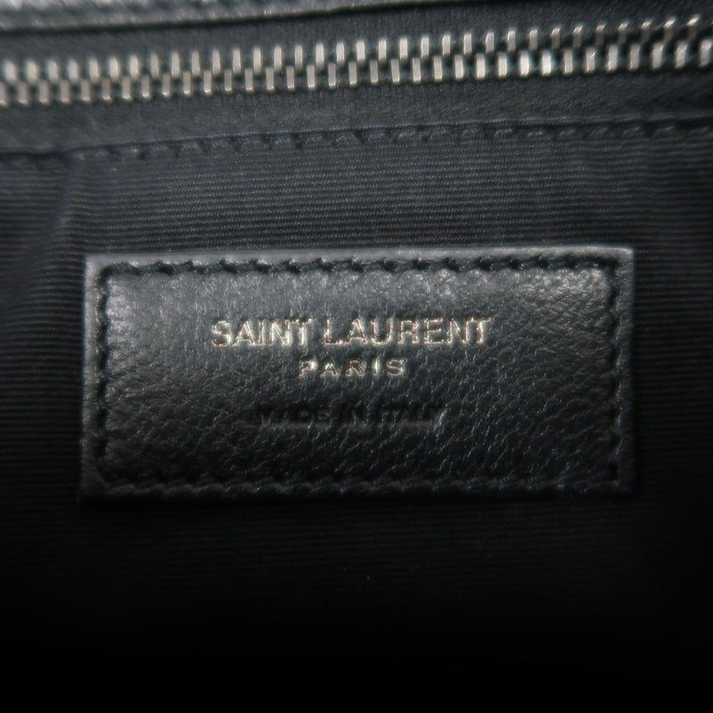 YVES SAINT LAURENT NIKI Black Waxed Leather Shoulder Bag With Silver Hardware