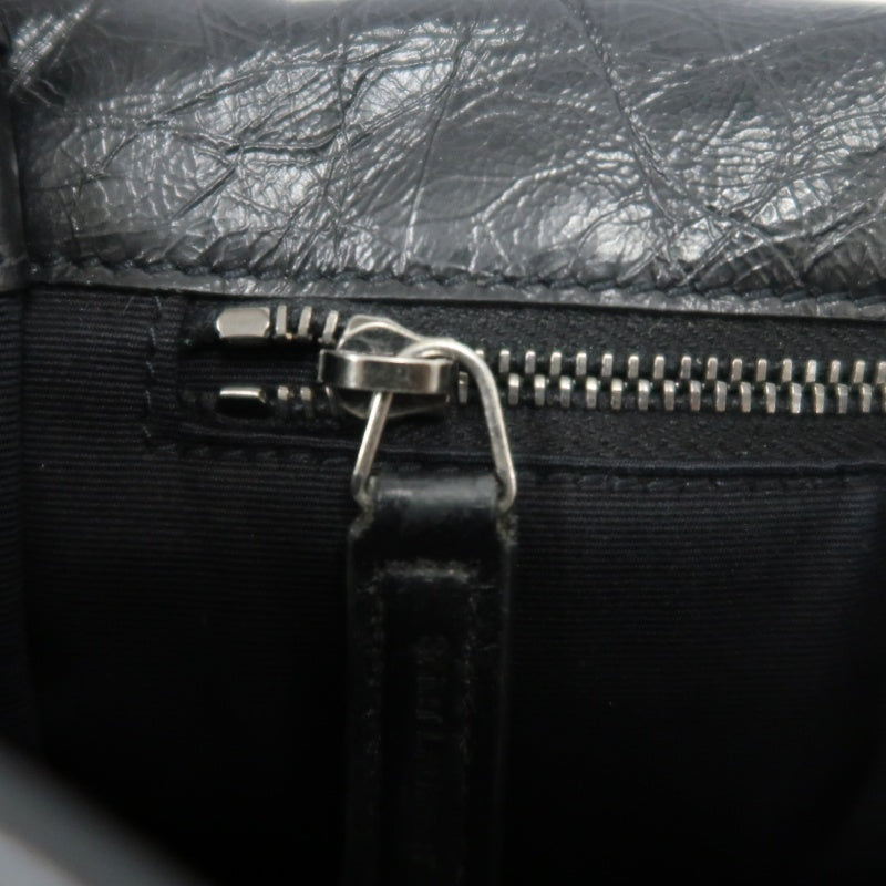YVES SAINT LAURENT NIKI Black Waxed Leather Shoulder Bag With Silver Hardware