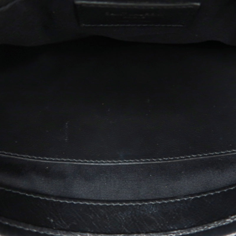 YVES SAINT LAURENT NIKI Black Waxed Leather Shoulder Bag With Silver Hardware