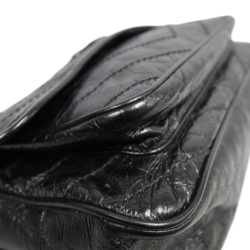 YVES SAINT LAURENT NIKI Black Waxed Leather Shoulder Bag With Silver Hardware