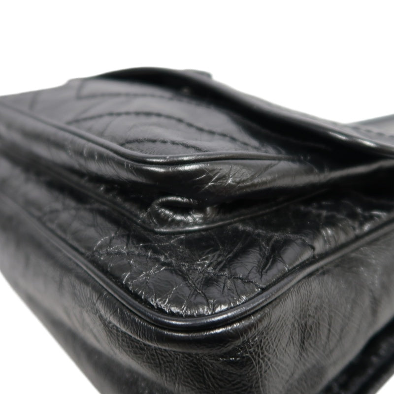 YVES SAINT LAURENT NIKI Black Waxed Leather Shoulder Bag With Silver Hardware