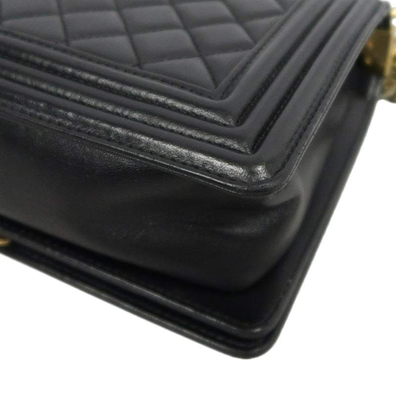 CHANEL Boy Leboy Quilted Lambskin Shoulder Bag In Black With Gold Hardware