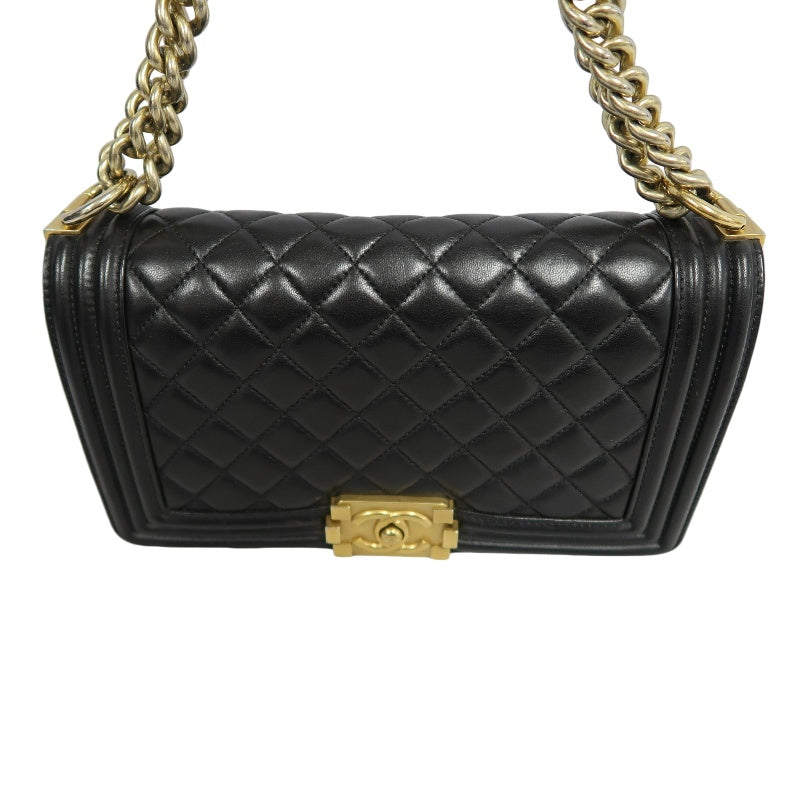 CHANEL Boy Leboy Quilted Lambskin Shoulder Bag In Black With Gold Hardware