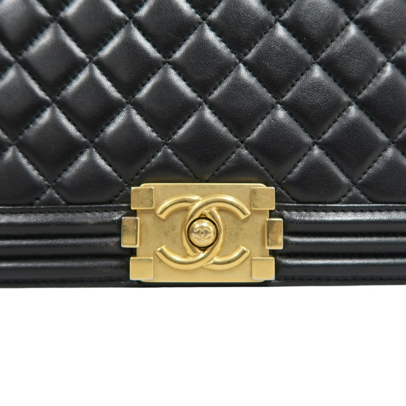 CHANEL Boy Leboy Quilted Lambskin Shoulder Bag In Black With Gold Hardware