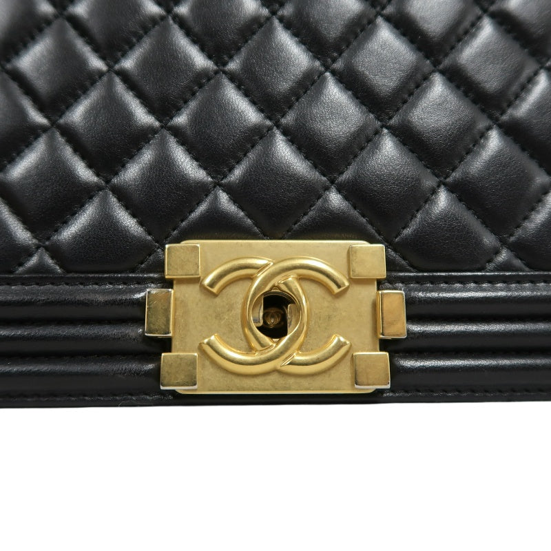 CHANEL Boy Leboy Quilted Lambskin Shoulder Bag In Black With Gold Hardware