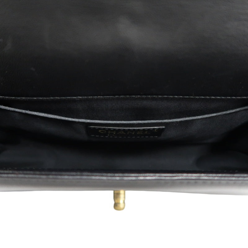 CHANEL Boy Leboy Quilted Lambskin Shoulder Bag In Black With Gold Hardware