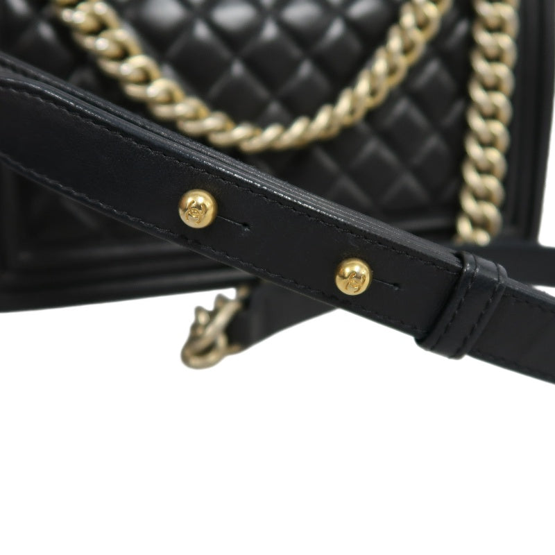 CHANEL Boy Leboy Quilted Lambskin Shoulder Bag In Black With Gold Hardware