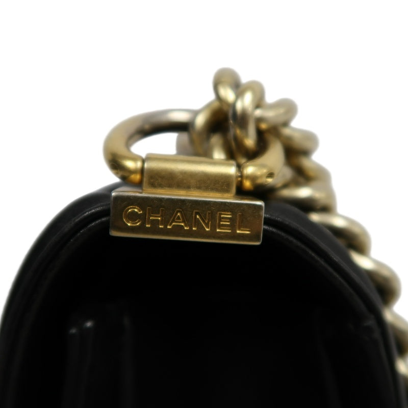 CHANEL Boy Leboy Quilted Lambskin Shoulder Bag In Black With Gold Hardware