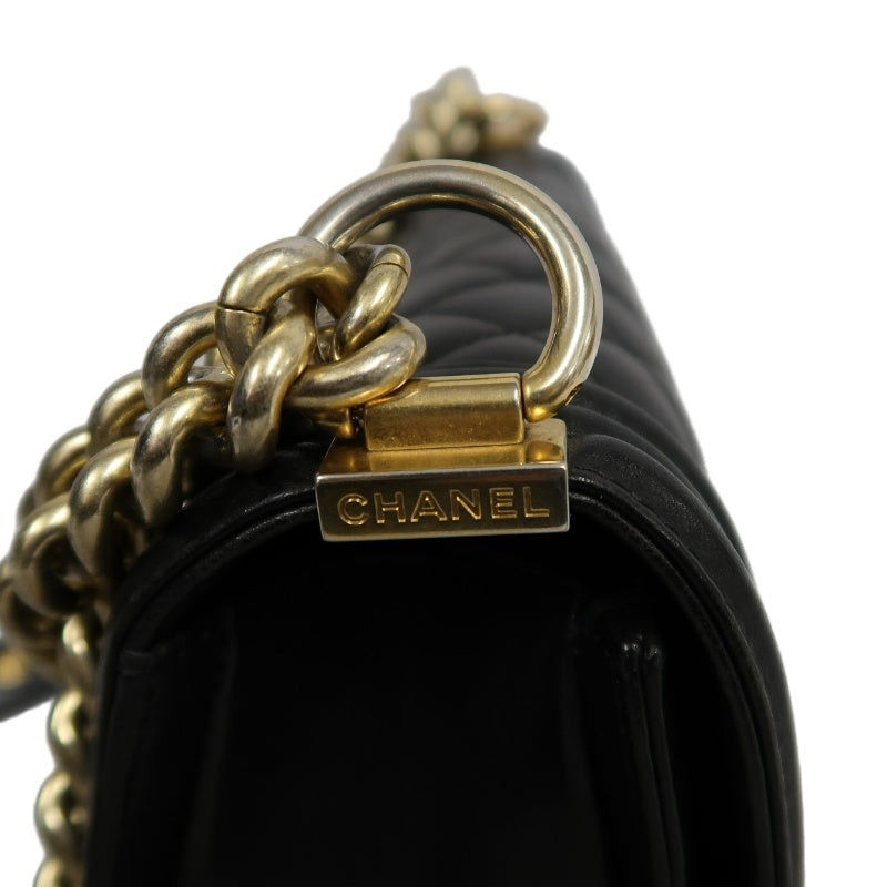 CHANEL Boy Leboy Quilted Lambskin Shoulder Bag In Black With Gold Hardware