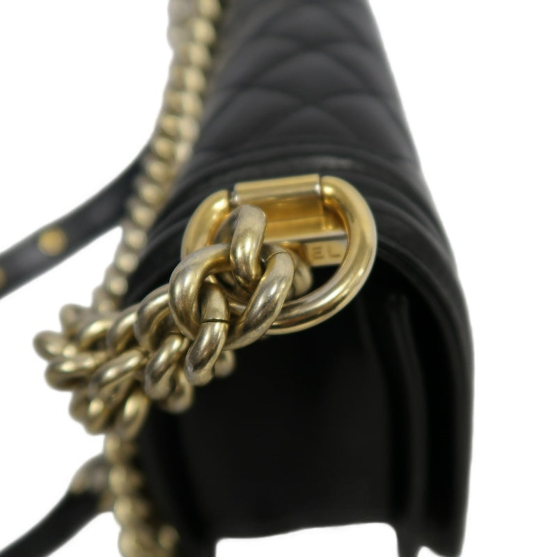 CHANEL Boy Leboy Quilted Lambskin Shoulder Bag In Black With Gold Hardware