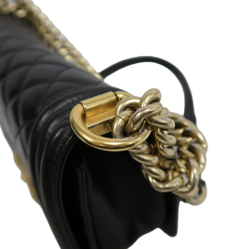 CHANEL Boy Leboy Quilted Lambskin Shoulder Bag In Black With Gold Hardware