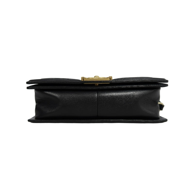CHANEL Boy Leboy Quilted Lambskin Shoulder Bag In Black With Gold Hardware
