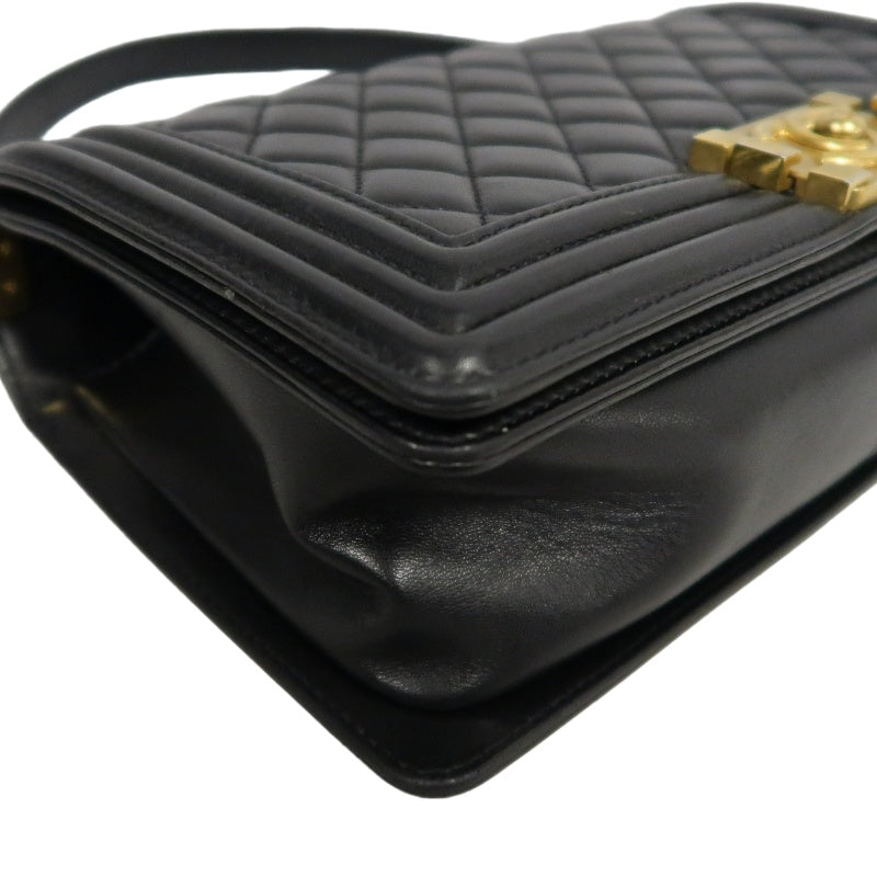 CHANEL Boy Leboy Quilted Lambskin Shoulder Bag In Black With Gold Hardware