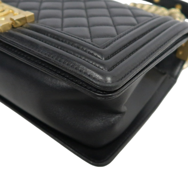 CHANEL Boy Leboy Quilted Lambskin Shoulder Bag In Black With Gold Hardware