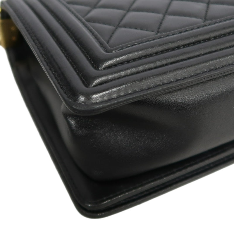 CHANEL Boy Leboy Quilted Lambskin Shoulder Bag In Black With Gold Hardware
