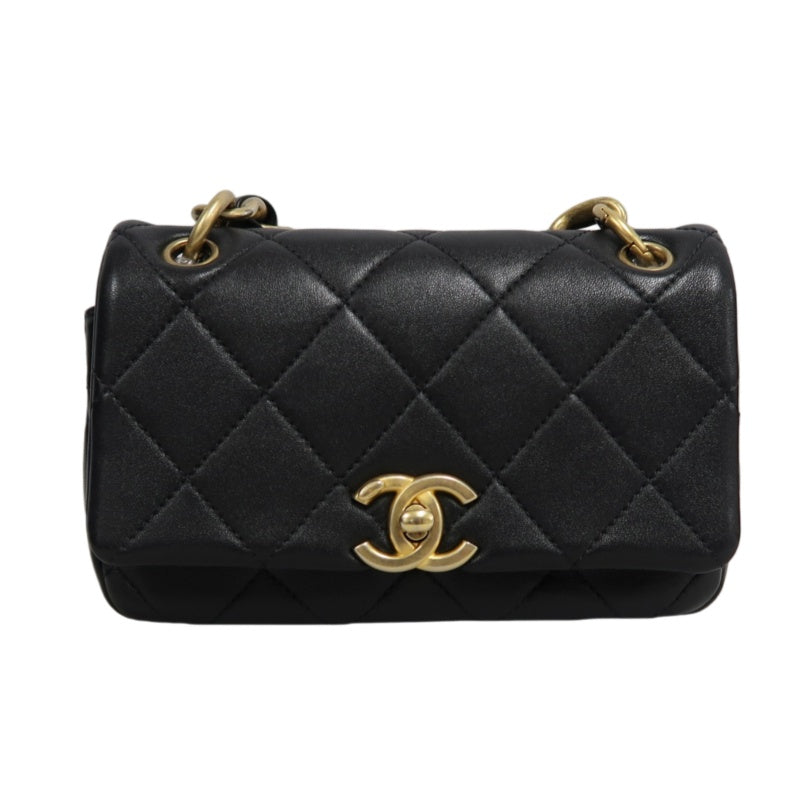 CHANEL Quilted Lambskin Turn-lock Flap Shoulder Crossbody Bag In Black With Gold Hardware, Comes With Original Box And Authenticity Card