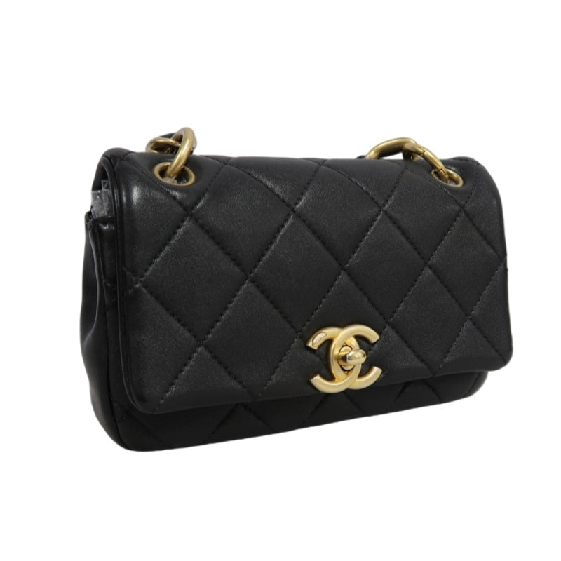 CHANEL Quilted Lambskin Turn-lock Flap Shoulder Crossbody Bag In Black With Gold Hardware, Comes With Original Box And Authenticity Card