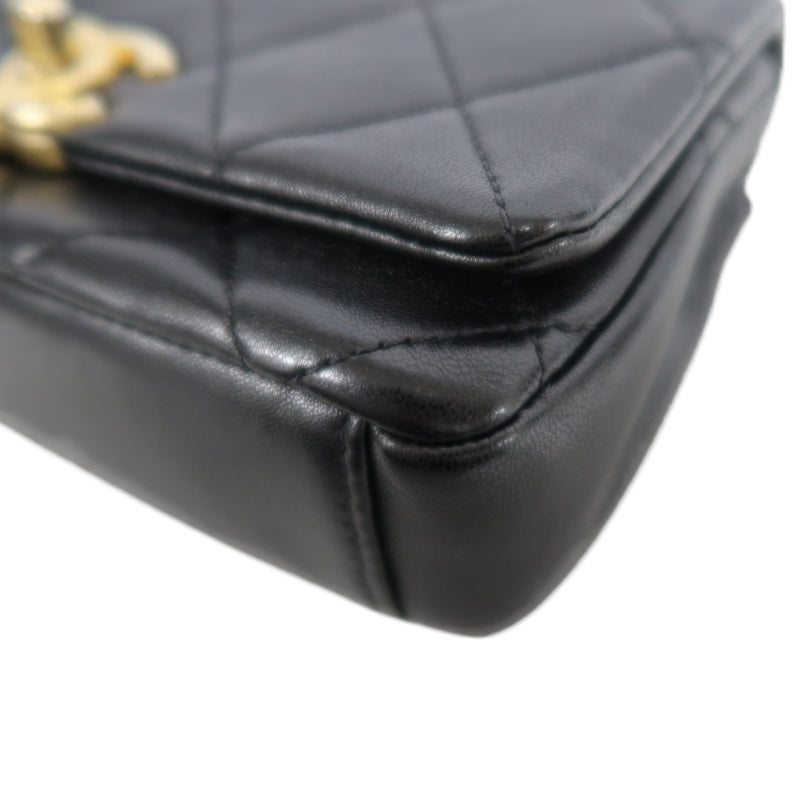 CHANEL Quilted Lambskin Turn-lock Flap Shoulder Crossbody Bag In Black With Gold Hardware, Comes With Original Box And Authenticity Card