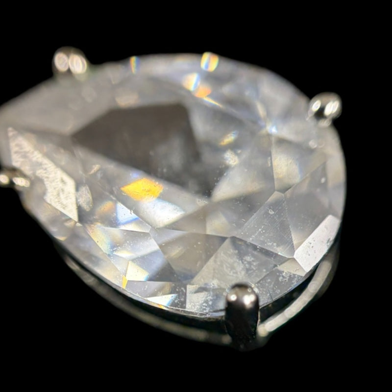 CHANEL Silver Alloy Pear-shaped Crystal Double CC Stud Earrings With Silver Hardware