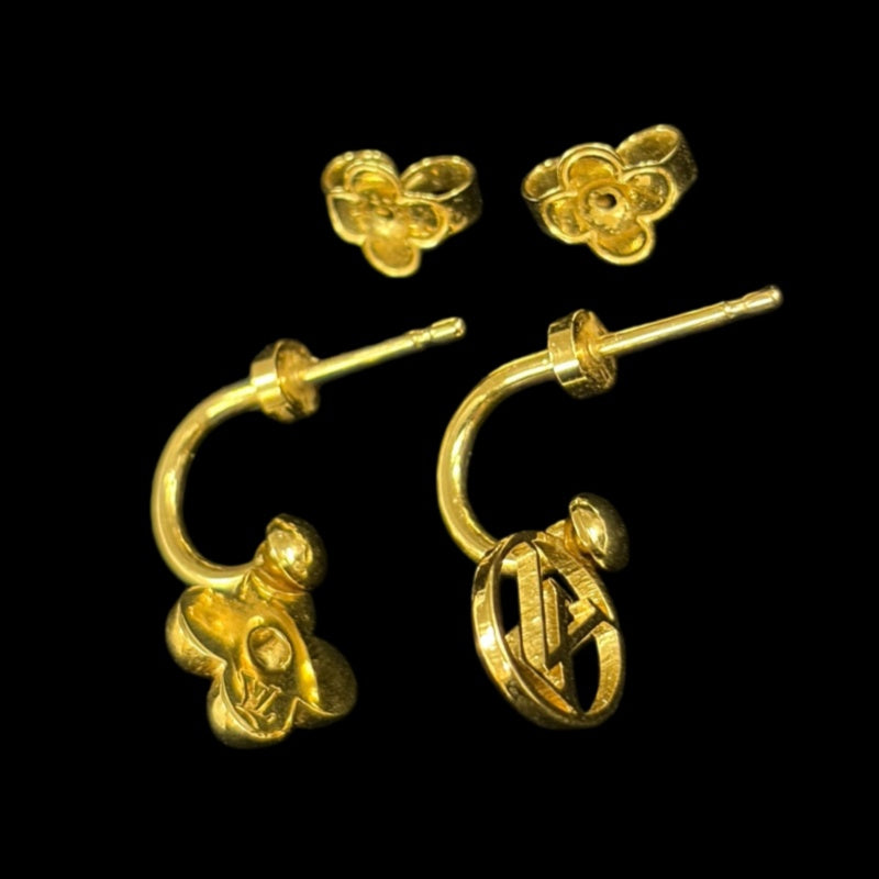 LOUIS VUITTON Gold Alloy Irregular Floral Stud Earrings With Gold Hardware