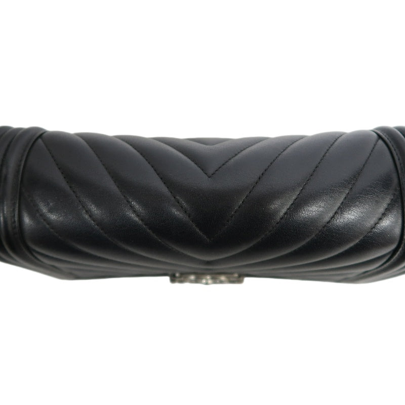 CHANEL Black Calfskin V-stitch Boy Leboy Silver Buckle Shoulder Bag With Silver Hardware