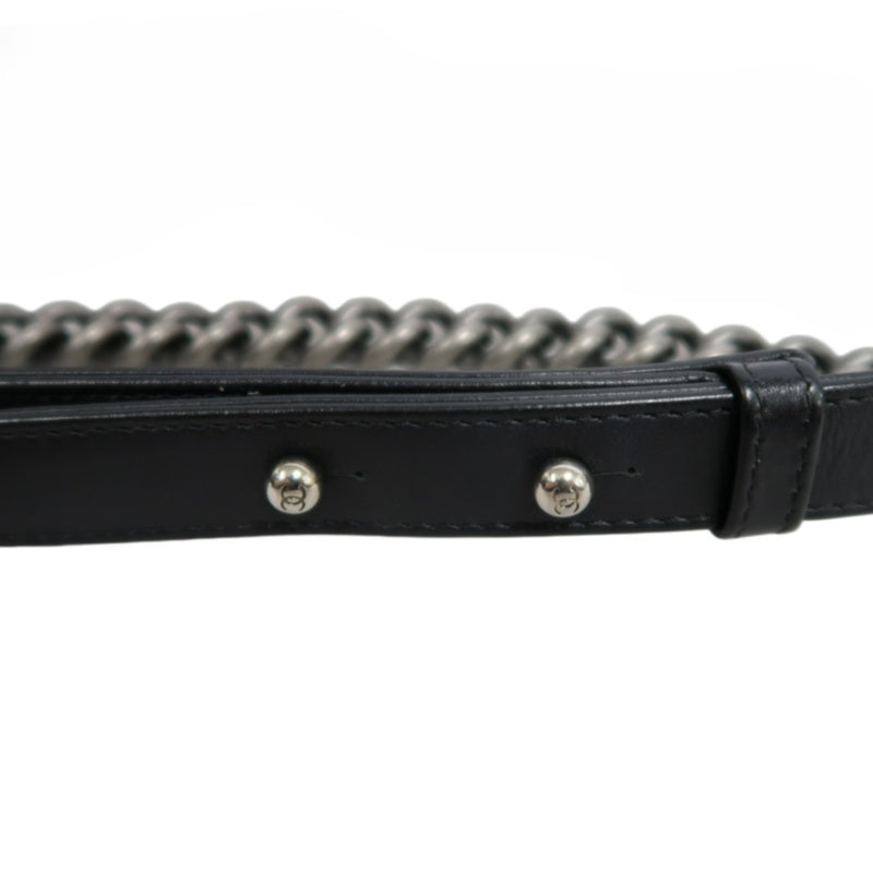 CHANEL Black Calfskin V-stitch Boy Leboy Silver Buckle Shoulder Bag With Silver Hardware