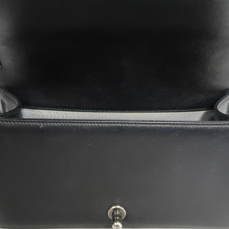 CHANEL Black Calfskin V-stitch Boy Leboy Silver Buckle Shoulder Bag With Silver Hardware