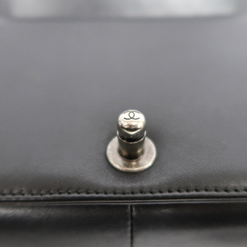 CHANEL Black Calfskin V-stitch Boy Leboy Silver Buckle Shoulder Bag With Silver Hardware