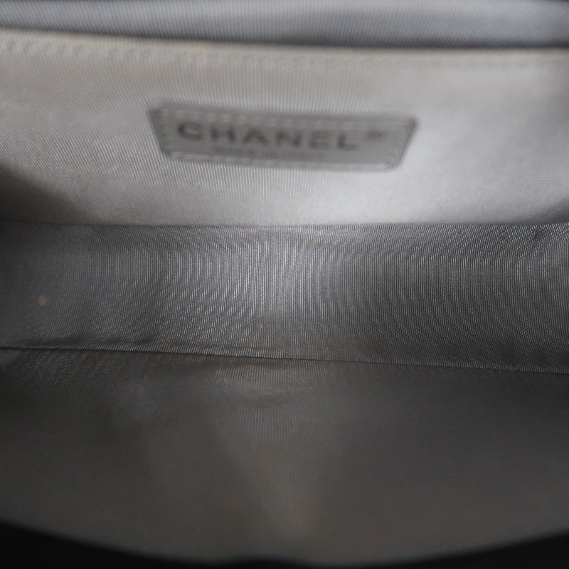 CHANEL Black Calfskin V-stitch Boy Leboy Silver Buckle Shoulder Bag With Silver Hardware
