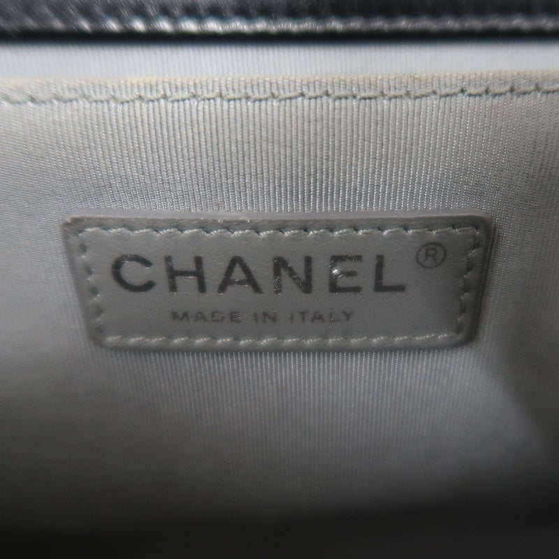 CHANEL Black Calfskin V-stitch Boy Leboy Silver Buckle Shoulder Bag With Silver Hardware