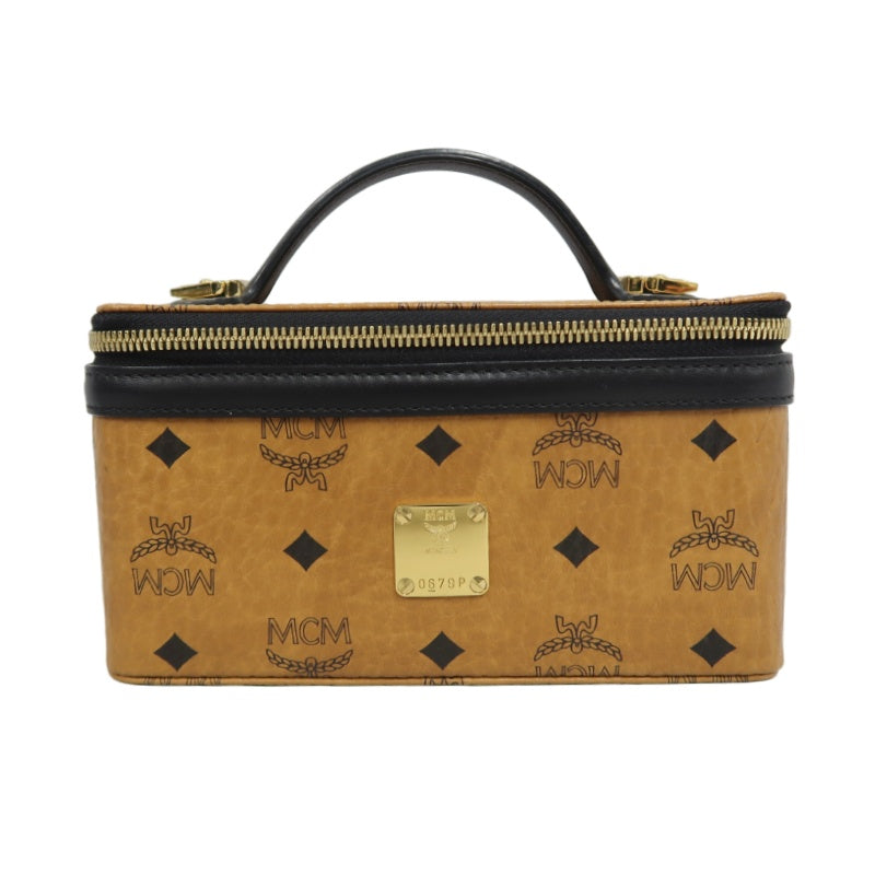MCM Brown Visetos PVC Vanity Case Top Handle Shoulder Crossbody Bag With Gold Hardware