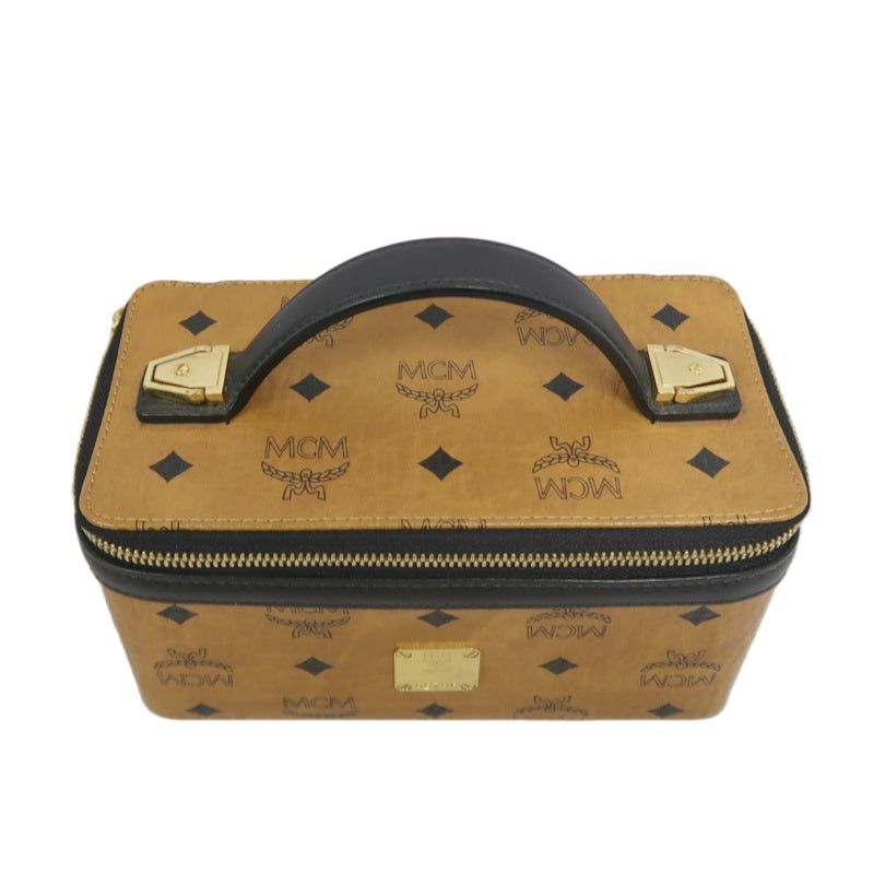 MCM Brown Visetos PVC Vanity Case Top Handle Shoulder Crossbody Bag With Gold Hardware