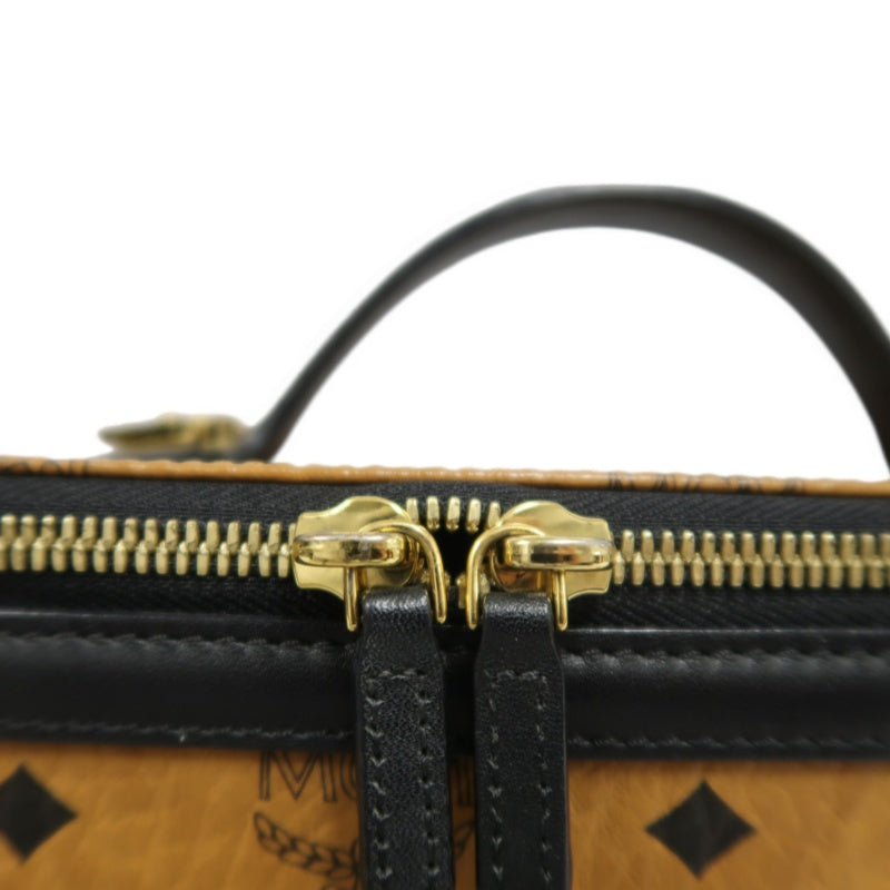 MCM Brown Visetos PVC Vanity Case Top Handle Shoulder Crossbody Bag With Gold Hardware