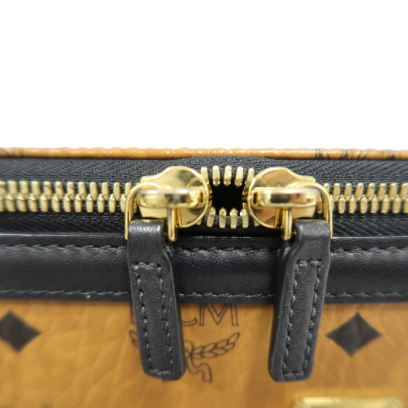 MCM Brown Visetos PVC Vanity Case Top Handle Shoulder Crossbody Bag With Gold Hardware