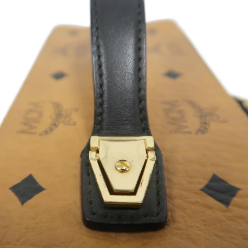 MCM Brown Visetos PVC Vanity Case Top Handle Shoulder Crossbody Bag With Gold Hardware