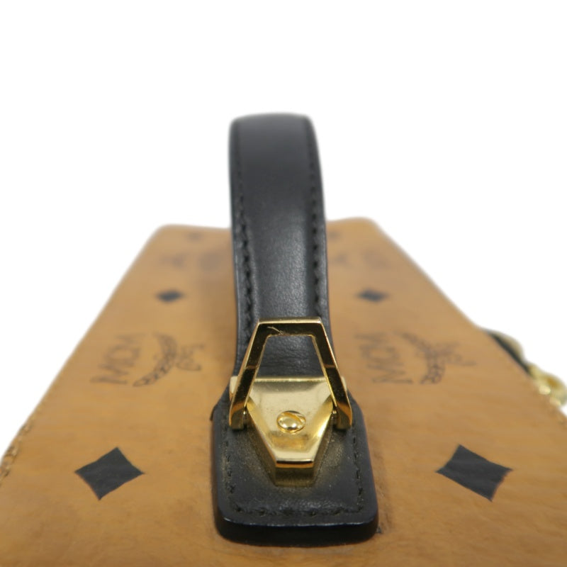 MCM Brown Visetos PVC Vanity Case Top Handle Shoulder Crossbody Bag With Gold Hardware