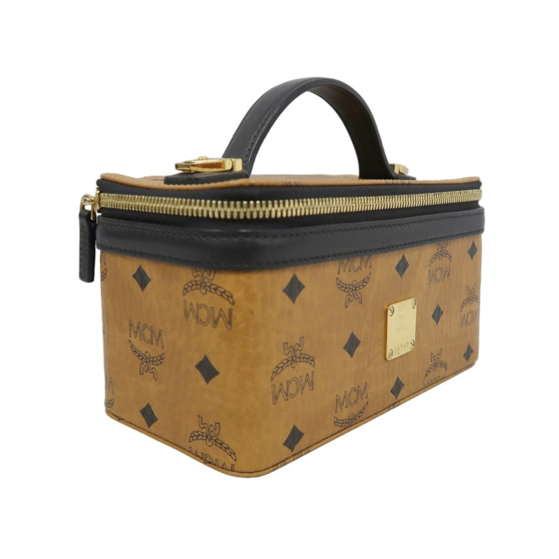 MCM Brown Visetos PVC Vanity Case Top Handle Shoulder Crossbody Bag With Gold Hardware
