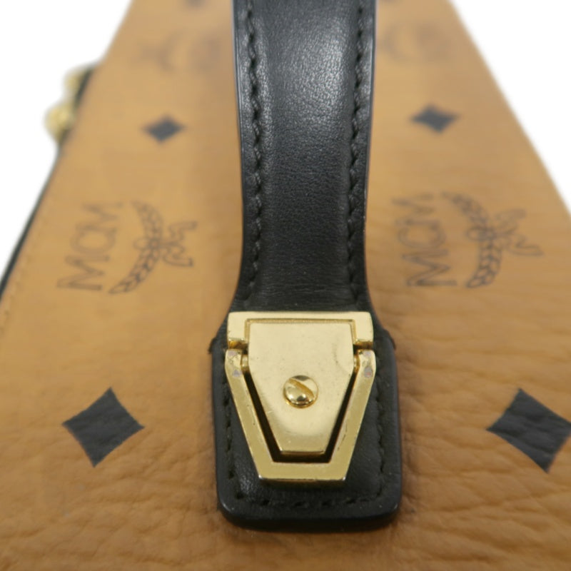 MCM Brown Visetos PVC Vanity Case Top Handle Shoulder Crossbody Bag With Gold Hardware